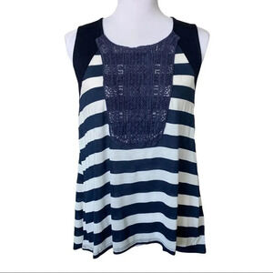Moon & Sky Blue and White Striped Top Lace Inset Sleeveless Top Brand New